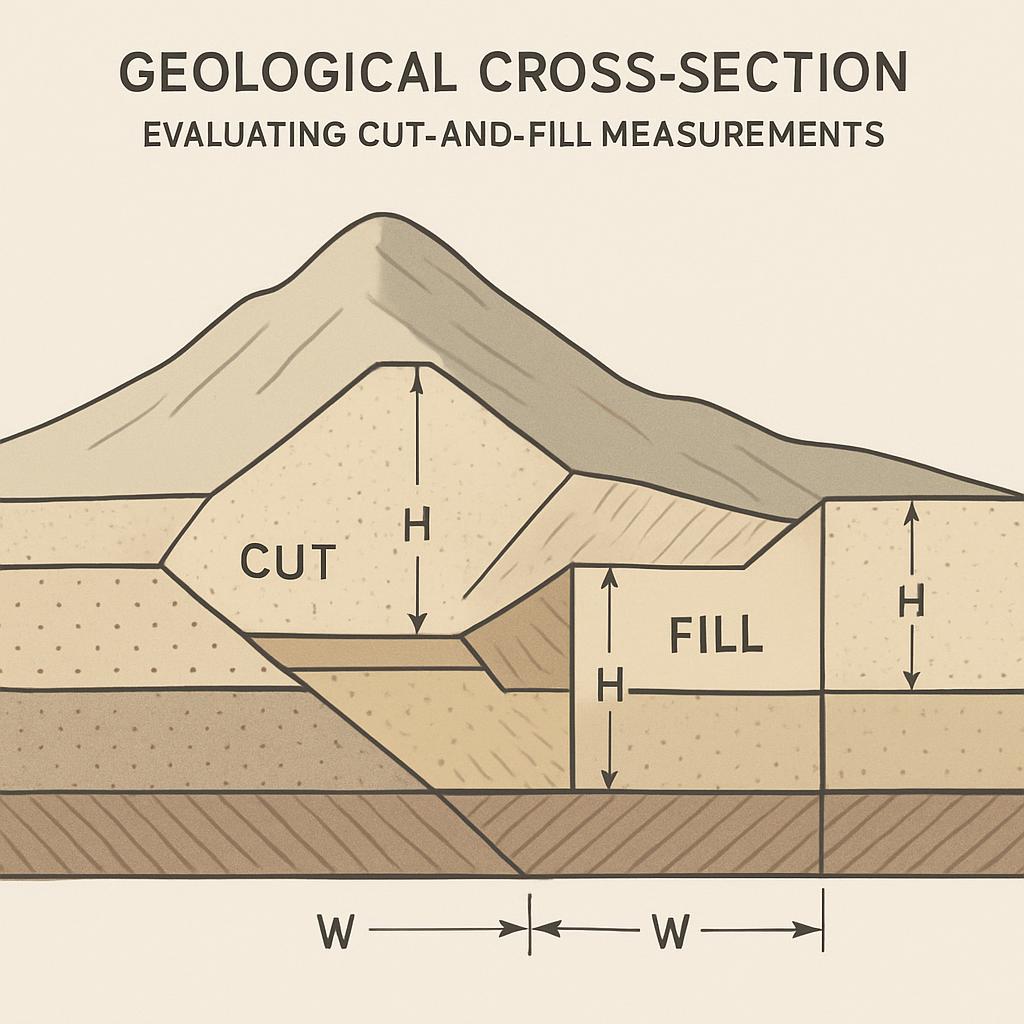 In geology, a cut-and-fill occurs when there is a difference between the cut (excavation) and fill (insertion) heights wit...